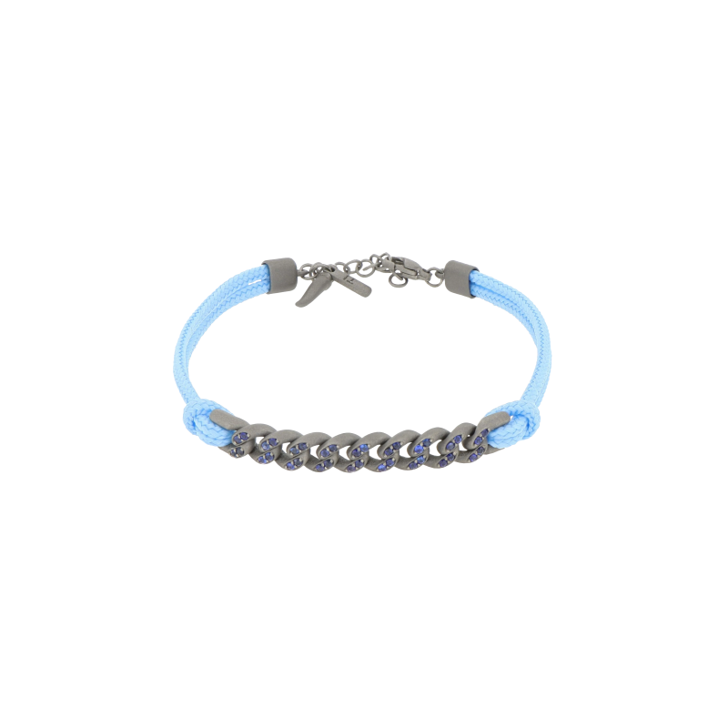 Mano | J . | BRACCIALE GROUMETTE NAUTICA IN TITANIO CON ZAFFIRI BLU E LACCIO AZZURRO - BRG1011 (1)