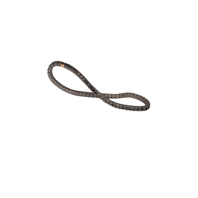 Mano | J . | BRACCIALE TENNIS UOMO ELASTICA IN TITANIO, ORO ROSSO 18 KT E DIAMANTI BLACK DA 3 PUNTI - TENBRTBRGBR3PT (2)