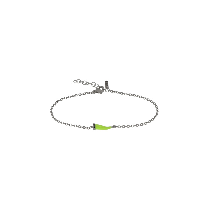 Mano | J . | BRACCIALE CHARMS UOMO LUCKY HORN CON CORNETTO SMALTATO GIALLO FLUO IN TITANIO, 5 BLACK E CATENA - CHBRT5BBRKSM_GIALLOFLUO (1)