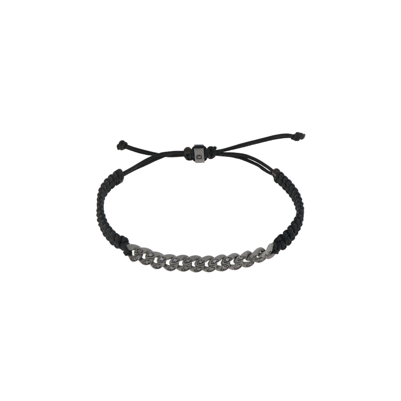 Mano | J . | BRACCIALE GROUMETTE NAUTICA MINI IN TITANIO CON DIAMANTI BLACK E LACCIO NERO INTRECCIATO - BRG3001 (1)