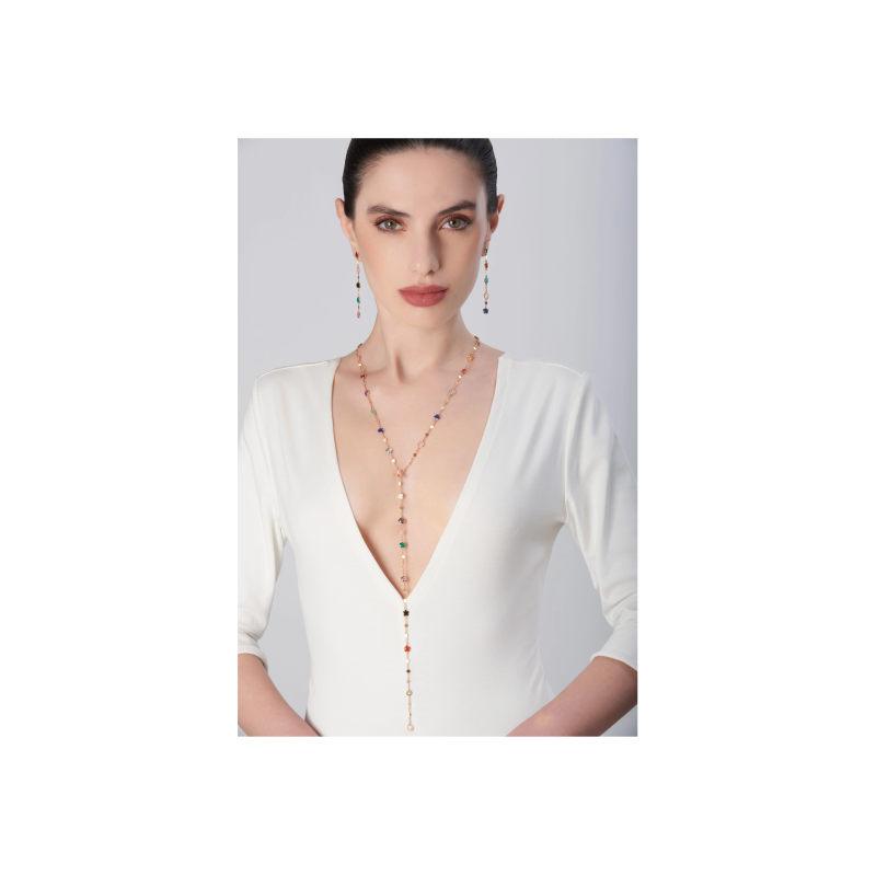 Pasquale Bruni | SAUTOIR FIGLIA DEI FIORI IN ORO ROSA CON AGATA VERDE, CORNIOLA ROSSA, ONICE, PIETRA DI LUNA BIANCA, CALCEDONIO ROSA, CITRINO, AMETISTA, TOPAZIO BLU LONDON, QUARZO FUM&Eacute;, TOPAZIO BLU, LAPISLAZZULI, CRISOPRASIO, GRANATO ROSSO, TURCHESE, AGATA BIANCA, CALCEDONIO AZZURRO E DIAMANTI - 16705R (5)