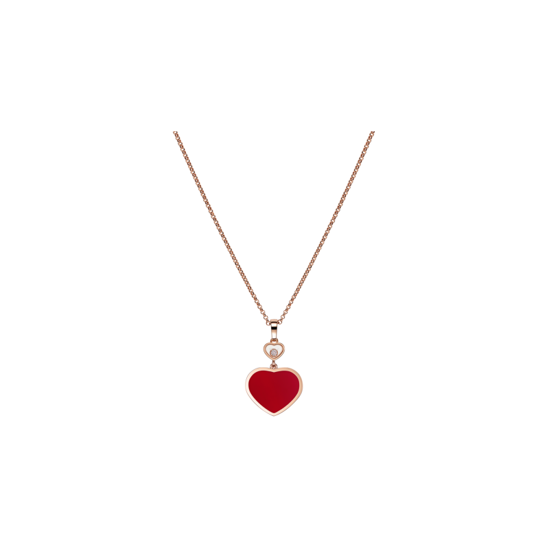 Chopard | CHOPARD - PENDENTE CON CATENA MY HAPPY HEARTS ORO ROSA ETICO, DIAMANTE, CORNIOLA - 797482 (1)