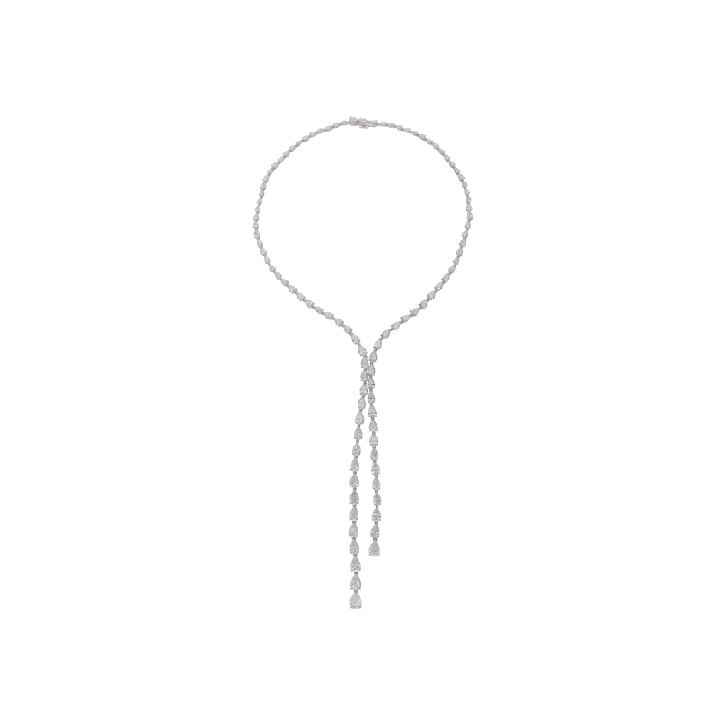 Bartorelli Italian Jewels | COLLANA TENNIS A DOPPIO FILO PENDENTE IN ORO BIANCO CON DIAMANTI GOCCIA A SCALARE - GG/UV-U/A8D9 (1)
