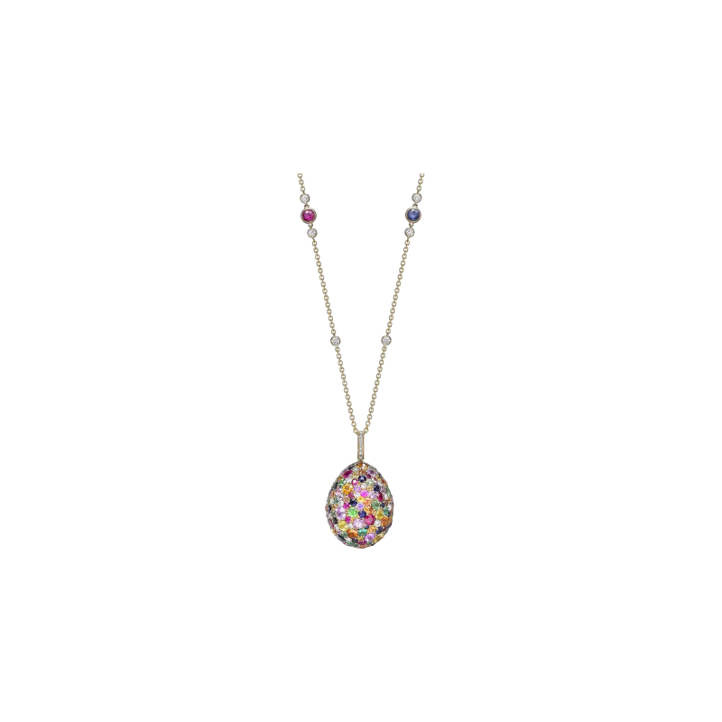 Faberg&eacute; | COLLANA CON CIONDOLO A FORMA DI UOVO IN ORO GIALLO DIAMANTI E PIETRE MULTICOLOR - 1824 (1)