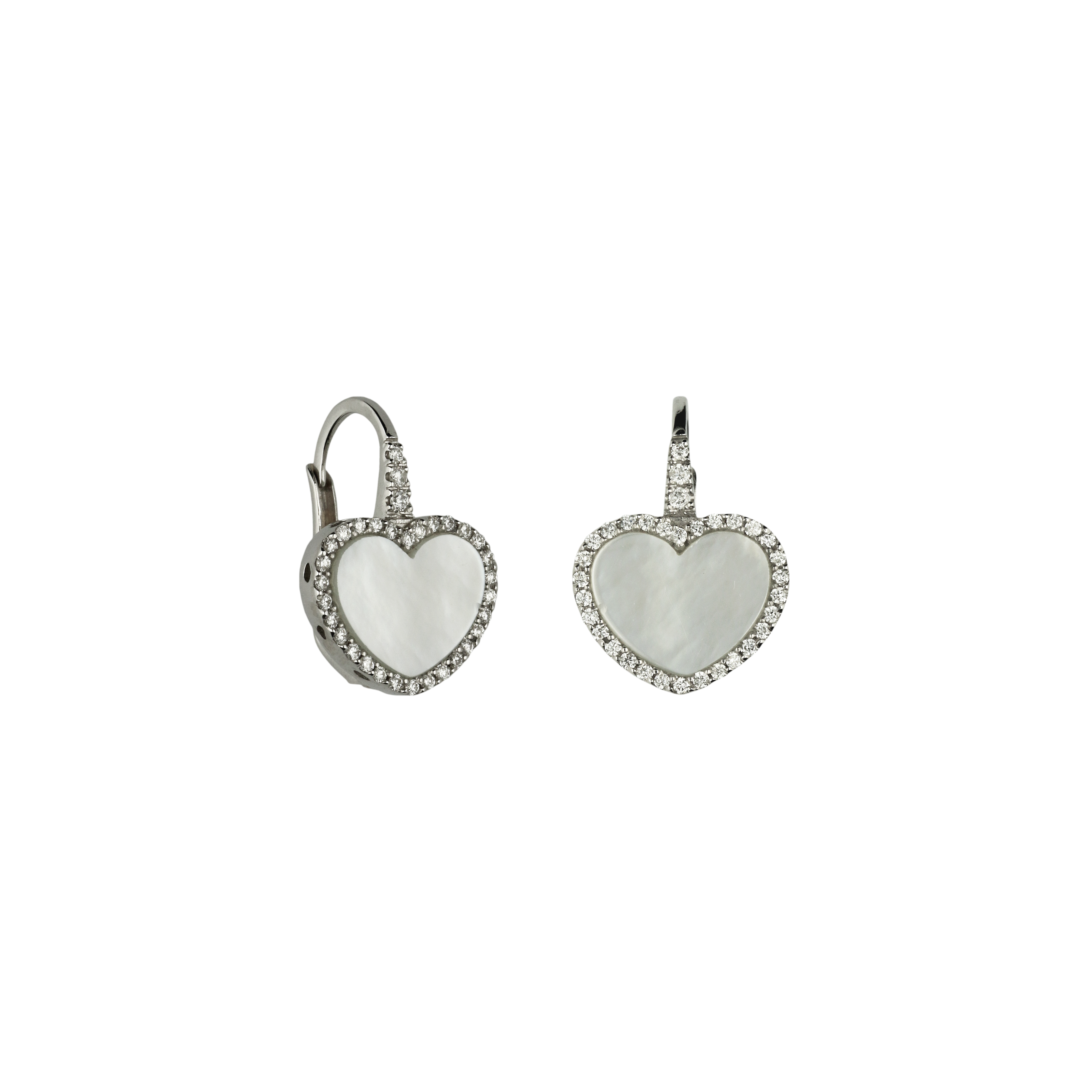 Bartorelli Italian Jewels | Orecchini in oro bianco 18 carati con cuore in madreperla e diamanti bianchi taglio brillante - O250/32-MB (1)