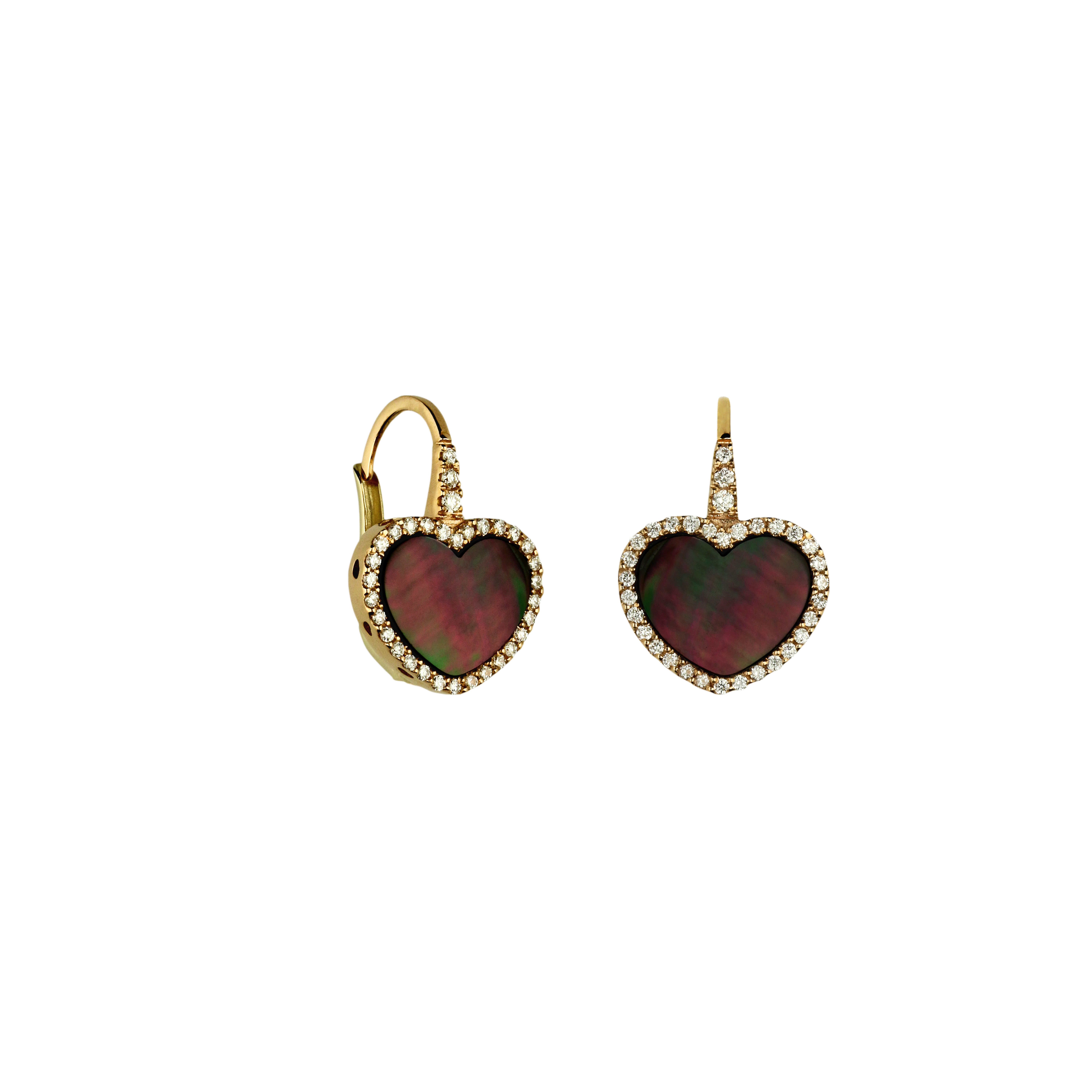 Bartorelli Italian Jewels | Orecchini in oro rosa 18 carati con cuore in madreperla nera e diamanti bianchi taglio brillante - O250/32-MN (1)