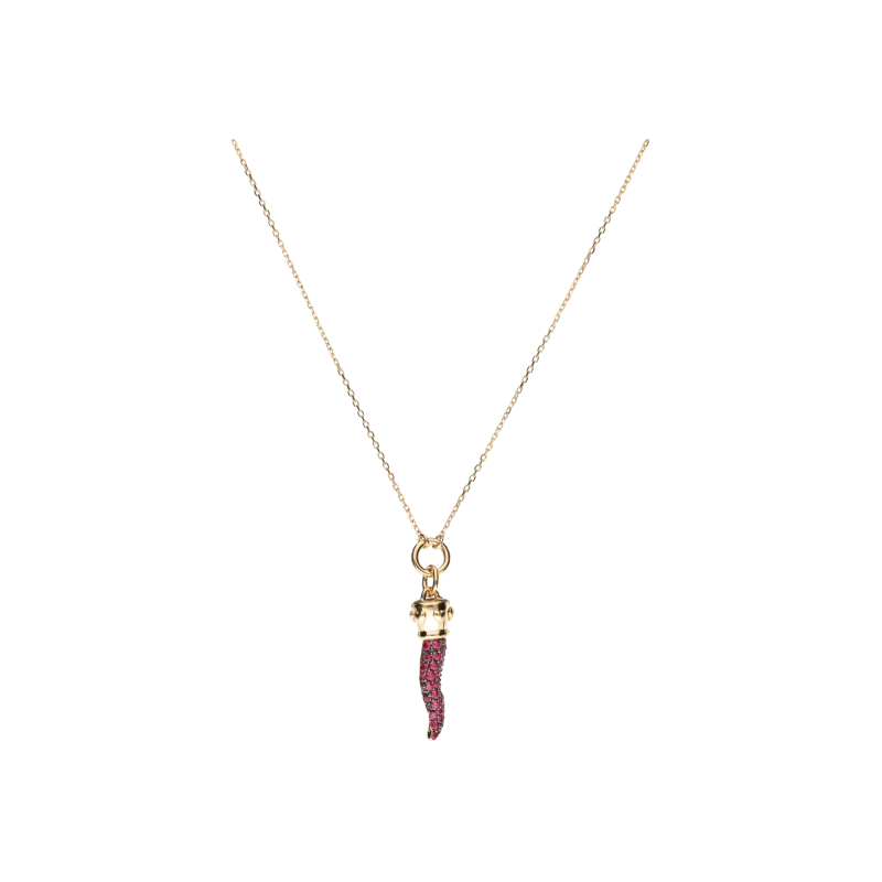 Bartorelli Italian Jewels | COLLANA IN ORO ROSA CON PENDENTE CORNETTO IN PAV&Eacute; DI RUBINI - VN27393RUP (1)