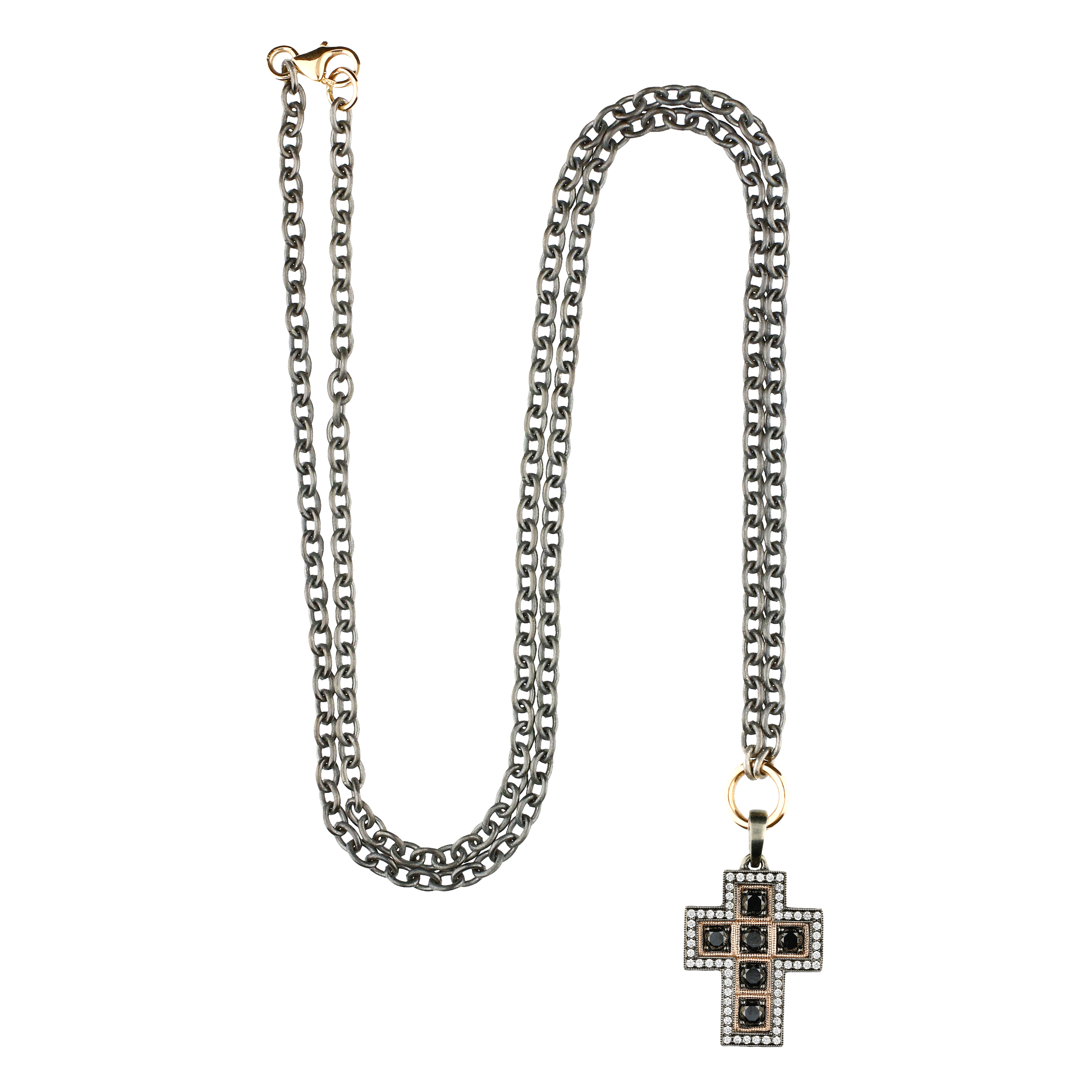 Bartorelli Italian Jewels | Collana con ciondolo croce in oro rosa, diamanti bianchi e diamanti neri - VP26537DDKX09 (3)