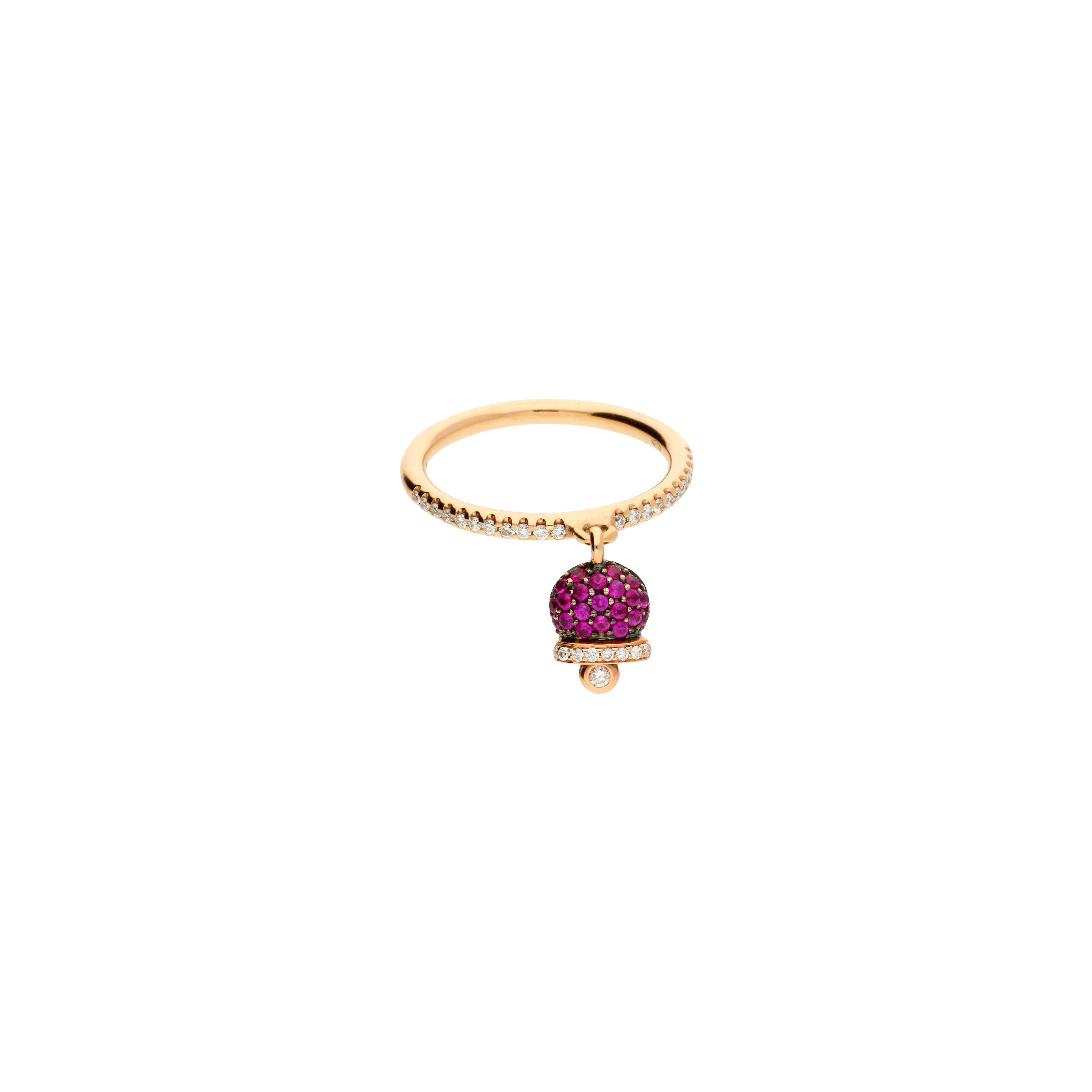 Bartorelli Italian Jewels | Anello Campanella in oro rosa, diamani bianchi e rubini naturali - misura 14 - possibilit&agrave; di messa a misura - VR08951DRUP (1)