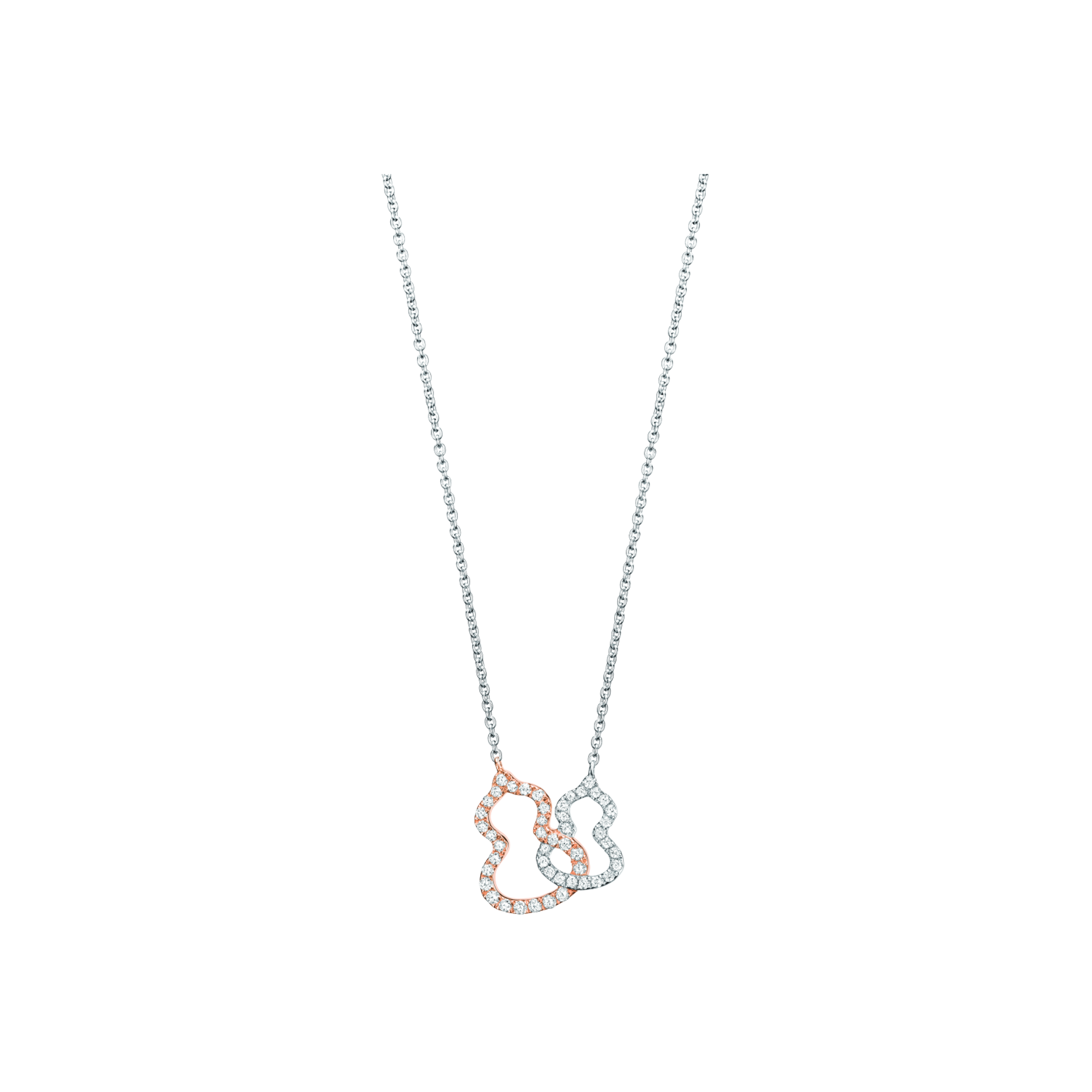 Qeelin | COLLANA PETITE DOUBLE WULU IN ORO ROSA E ORO BIANCO CON DIAMANTI - WU-NL0004D-WGRGD - W2NPT4ARWDI (1)